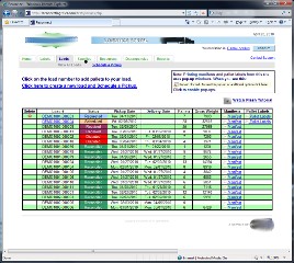 The load management portal's table of truck loads