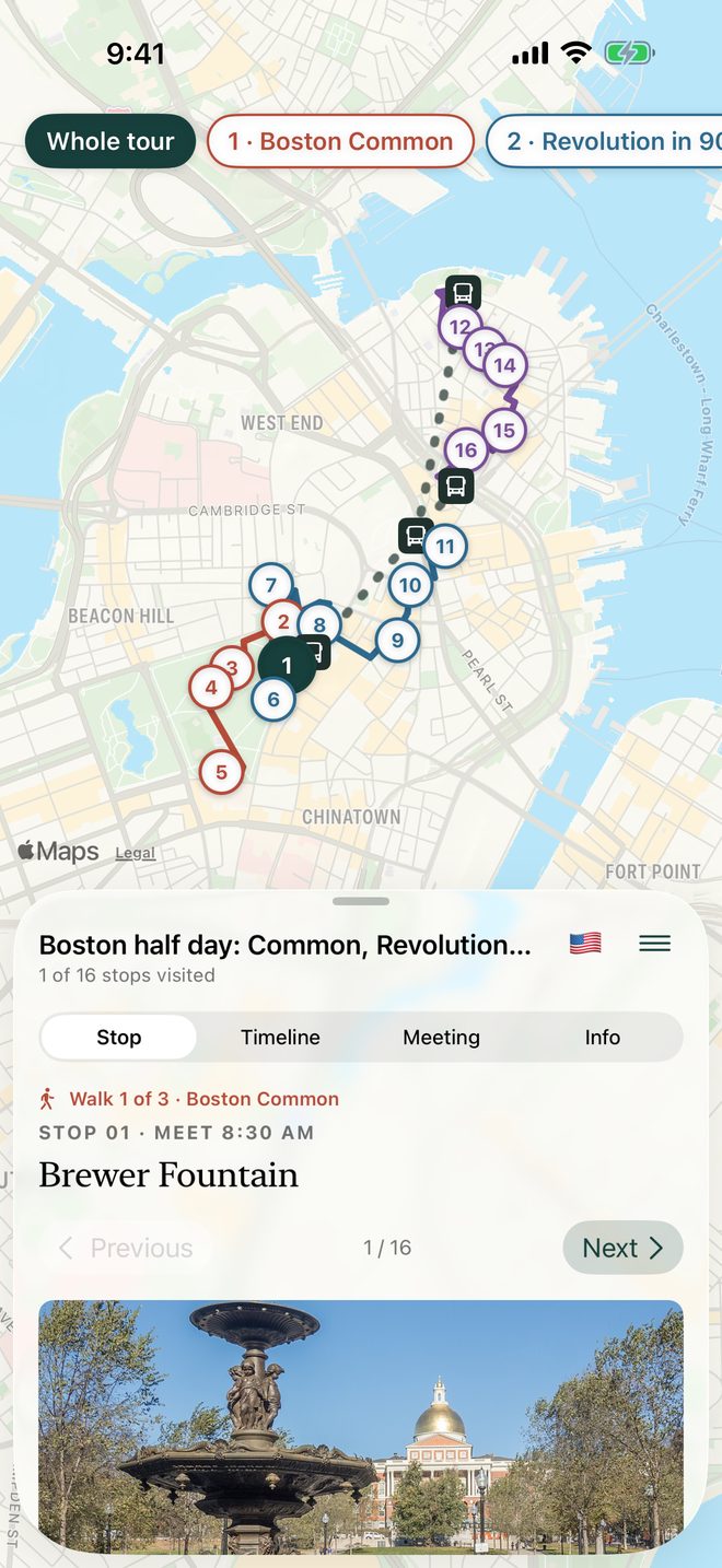 A tour on the map: the route, the stops, and the next stop, Paul Revere House