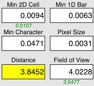 The calculator's number fields, with the distance field highlighted in yellow