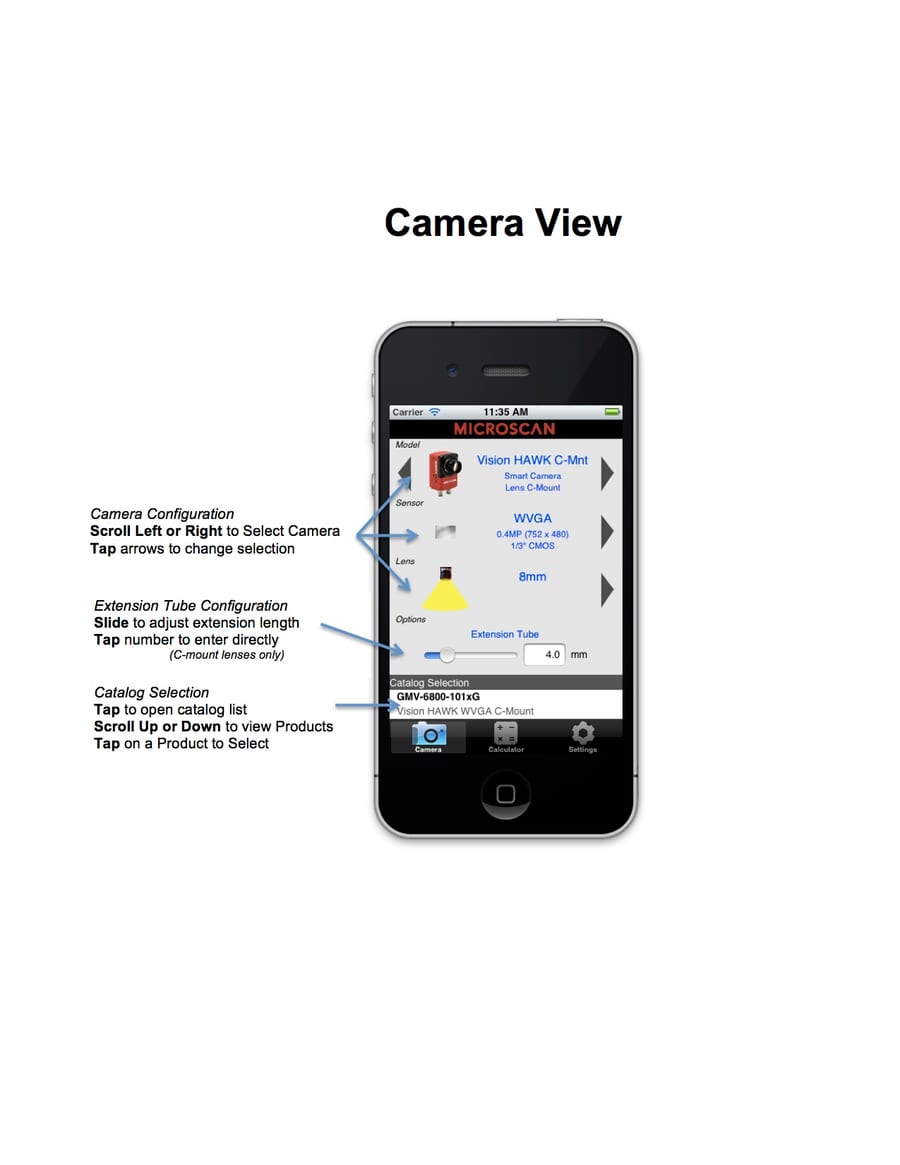 Quick help sheet for the camera screen