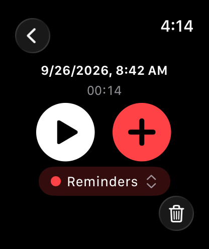 A note with Play, Add, and Delete buttons and its category